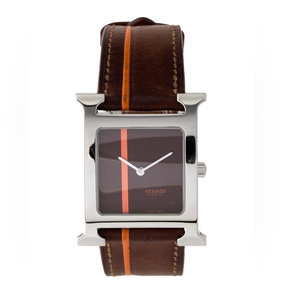 Hermes Heure H watch silver brown orange unisex